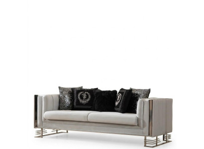 White Modern Textile Sofa Living Room 3-Seater Luxury Upholstered Couch