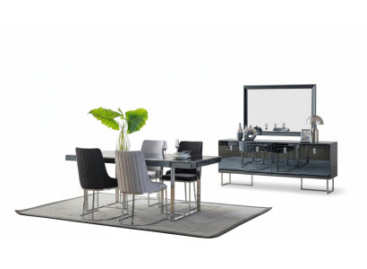 Black-Grey Dining Room Furniture Rectangular Dining Table 4x Fabric Chairs