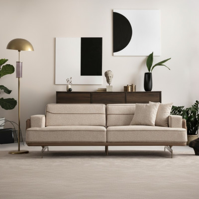 Exclusive beige sofa 3-seater modern furniture living room upholstery couch