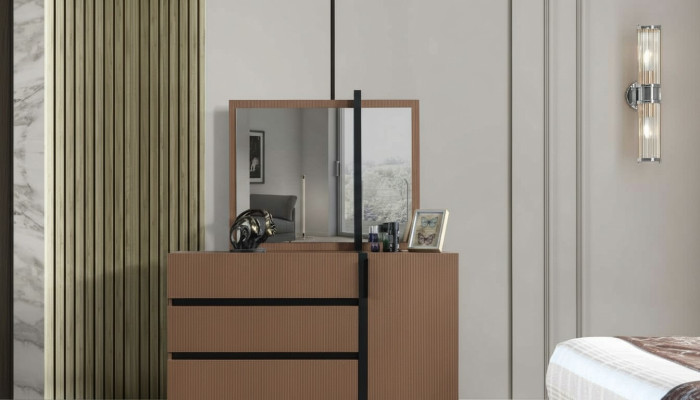 Modern brown bedroom chest of drawers 3x drawers 1-door wooden furniture