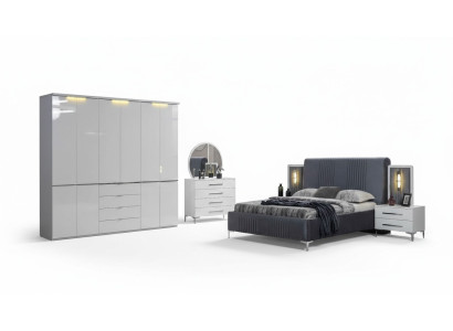 White bedroom furniture textile bed large wardrobe nightstands