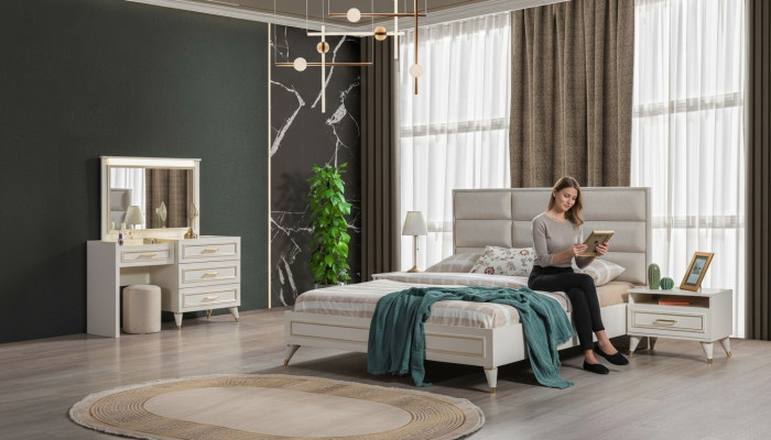 Large bedroom set double bed dressing table stool mirror 6-piece