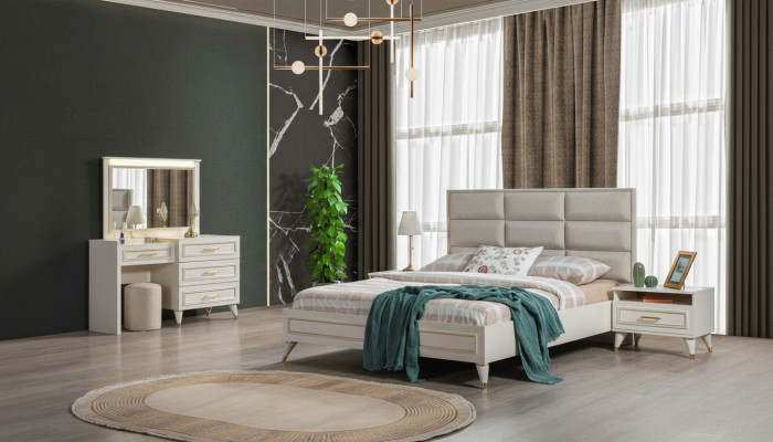 Large bedroom set double bed dressing table stool mirror 6-piece