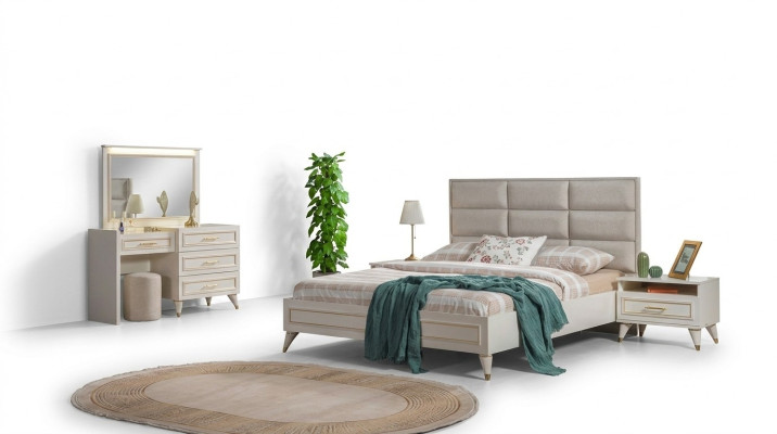 Large bedroom set double bed dressing table stool mirror 6-piece