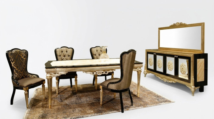 Dining group set dining room dining table set 7-piece luxury brown noble wood