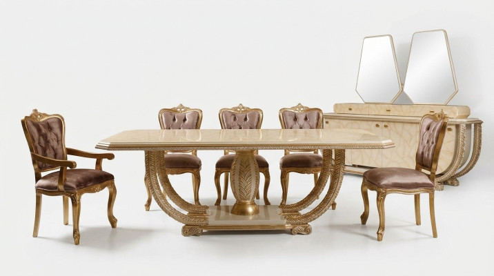 Classic Dining Room Set Noble Dining Table 4x Chairs Sideboard Display Cabinet 8-piece Set