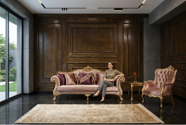 Classic Pink Chesterfield Sofa Set 3-Seater Coffee Table Armchair