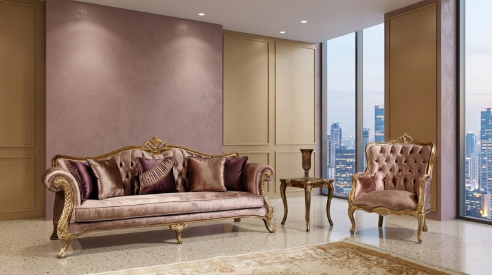 Classic Pink Chesterfield Sofa Set 3-Seater Coffee Table Armchair