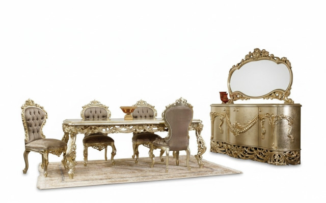 Classic dining room set dining table 4x chairs sideboard mirror 8pcs