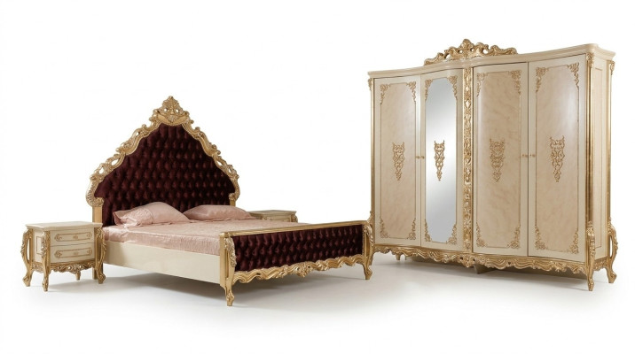 Classic bedroom set double bed 2x nightstands dresser wardrobe