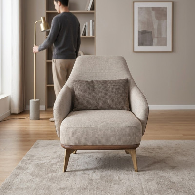 Exclusive armchair living room textile single-seater design stylish wooden legs
