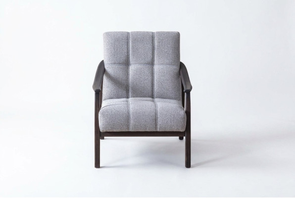 Designer gray armchair living room seating luxurious wooden frame new
