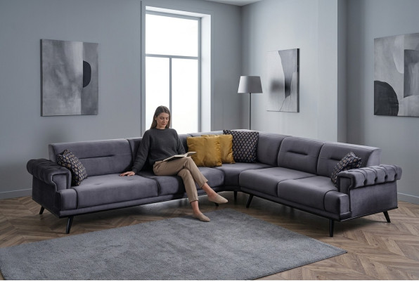 Exclusive Gray Corner Sofa L-Shaped Designer Sofa Modern Living Room Couch