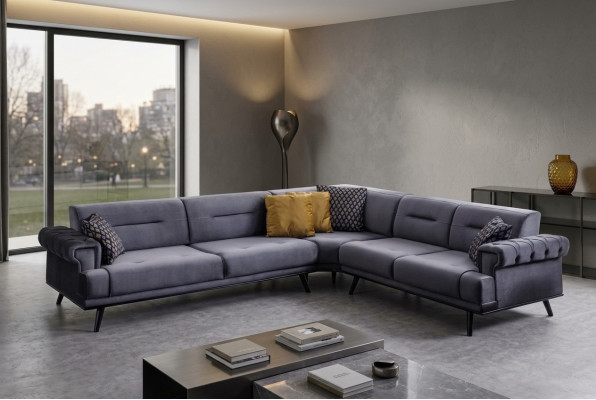 Exclusive Gray Corner Sofa L-Shaped Designer Sofa Modern Living Room Couch
