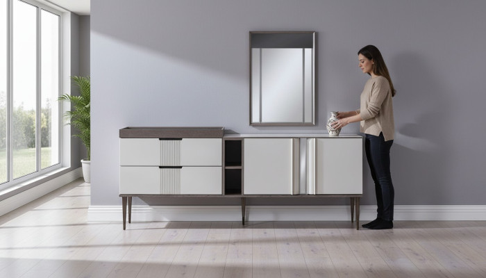 Luxury Dining Room Set Exclusive Sideboard with 2x Mirror Set Novelty