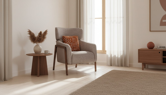 Chair Modern Beige Living Room Textile Luxury Design Furniture Lounge Club