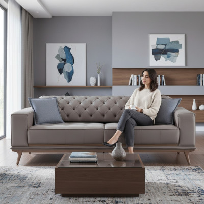 Sofa 4-seater design sofas upholstered gray textile relax seating furniture modern