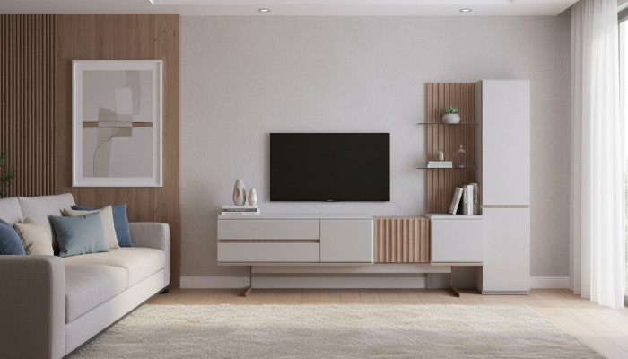 Exclusive living room set, 2-piece, TV stand, cabinet, shelf, shelves, furniture