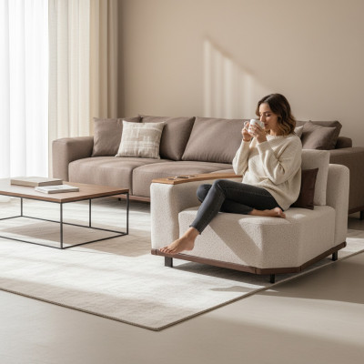 Exclusive Beige L-Shaped Corner Sofa Living Room Corner Couch Upholstered Sofas New