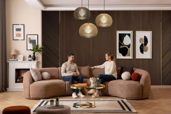 Designer round sofa brown corner set modern furniture living room luxury couches