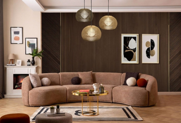 Designer round sofa brown corner set modern furniture living room luxury couches