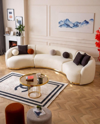 Designer round sofa white corner suite modern furniture in living room luxury