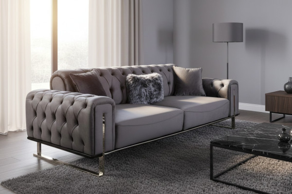 Luxury Chesterfield Sofa 3 Seater Gray Sofa Upholstery Textile Couch