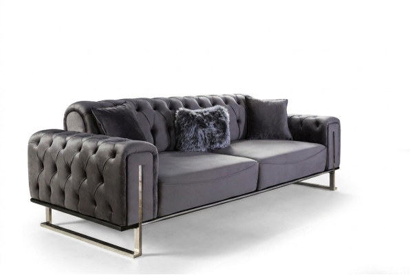 Luxury Chesterfield Sofa 3 Seater Gray Sofa Upholstery Textile Couch