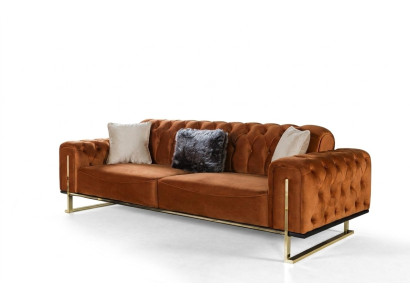 Luxury Chesterfield Sofa 3-seater Brown Cognac Sofas Upholstered Textile Couches