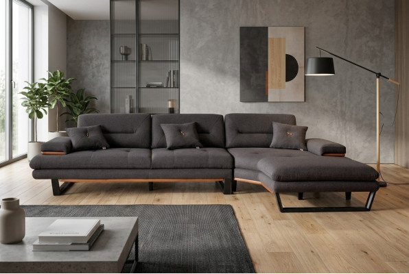 Designer gray L-shaped corner sofa modern furniture living room corner suite sofa