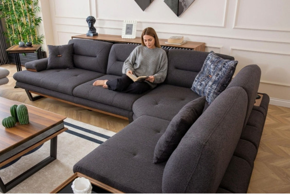 Style L-shaped sofa in gray luxury for living room designer corner suite couches
