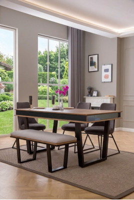 Complete dining set: dining table, 4 chairs, dining group, bench, dining table, 6-piece set.