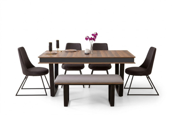 Dining room set: dining table, 4 chairs, bench, sideboard, dining group, 3 mirrors, 10-piece set