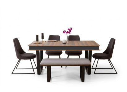 Dining room set: dining table, 4 chairs, bench, sideboard, dining group, 3 mirrors, 10-piece set