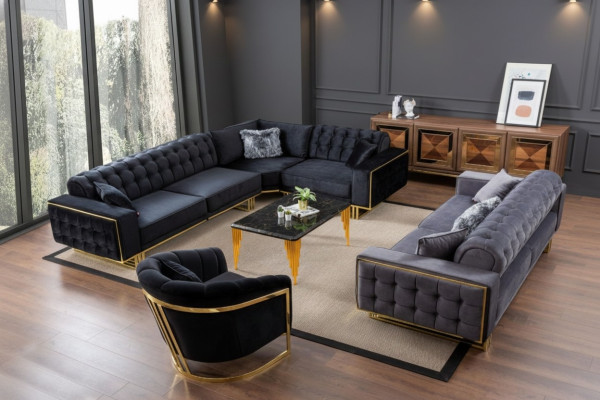 Designer 3-piece living room set corner sofa L-shape + 3 + 1 seater luxury corner couch