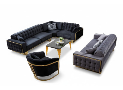 Designer 3-piece living room set corner sofa L-shape + 3 + 1 seater luxury corner couch
