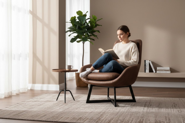 Designer armchair 1-seater faux leather couch upholstered armchair design brown