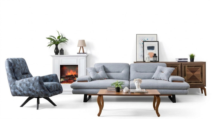 Modern sofa set 3+1 seater living room luxury gray couch set
