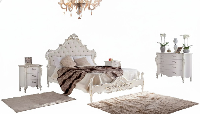 White Bedroom Suite Bed 2x Nightstands Dressers Wood Set 4-piece