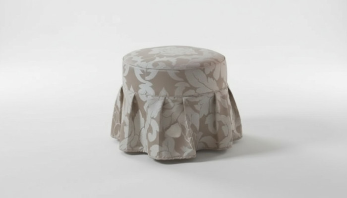 Gray Luxury Footstool Round Upholstery Textile Ottoman Stool