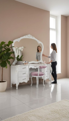Classic solid wood vanity dresser bedroom furniture set 2-piece white