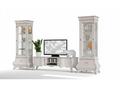 White luxury living room wall furniture 2x display cabinets TV stand classic