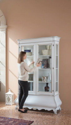 Classic living room furniture, white wooden cabinet, living room furniture cupboard.