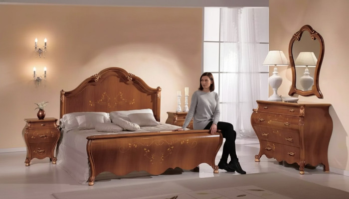 Brown bedroom set luxury furniture beds nightstands mirror dresser