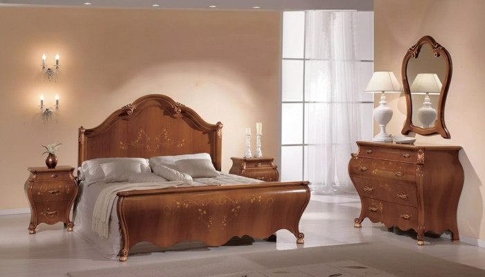 Brown bedroom set luxury furniture beds nightstands mirror dresser