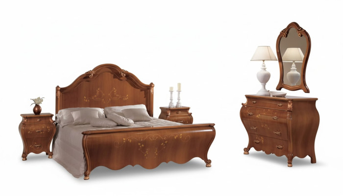 Brown bedroom set luxury furniture beds nightstands mirror dresser