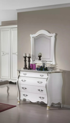 Complete wooden dresser with mirror classic furniture decoration 2-piece set