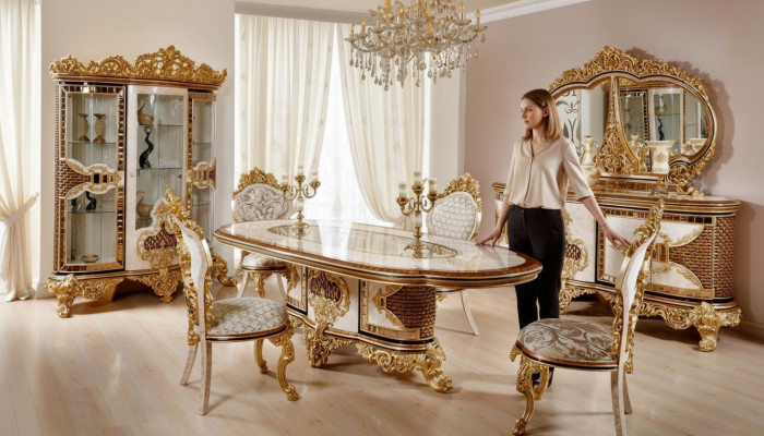 Luxury White Classic Dining Room Set Dining Table 6x Chairs Sideboard