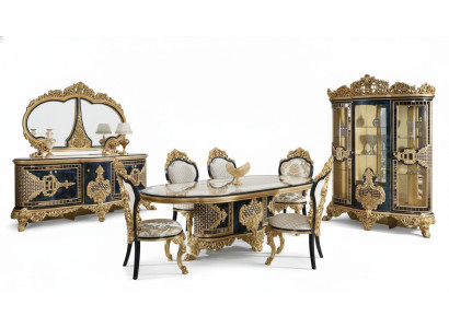 Stylish Black-Gold Dining Room Set Luxury Suite Sideboard Dining Table
