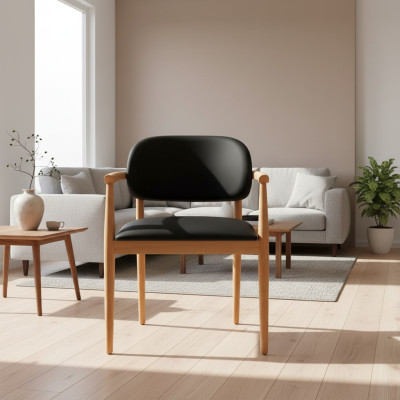 Black armchair designer dining chair luxury single-seater wooden furniture